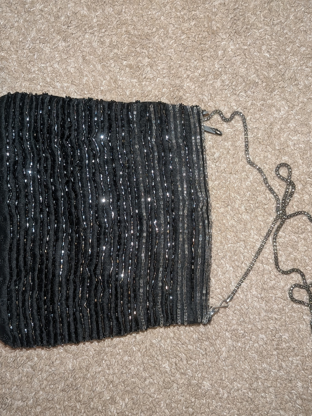 Vintage La Regale Black Beaded Evening Bag with Chain Strap